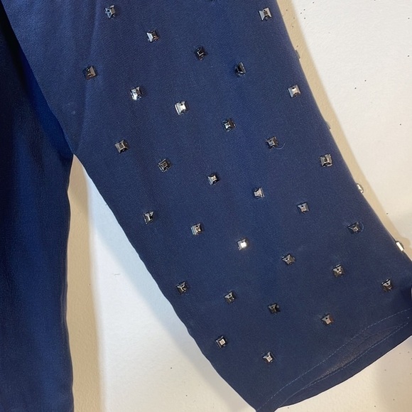 NWT. Club Monaco Small Kiki Silk Top With Hand Studded Chemise Eclipse Marine. - Picture 5 of 10